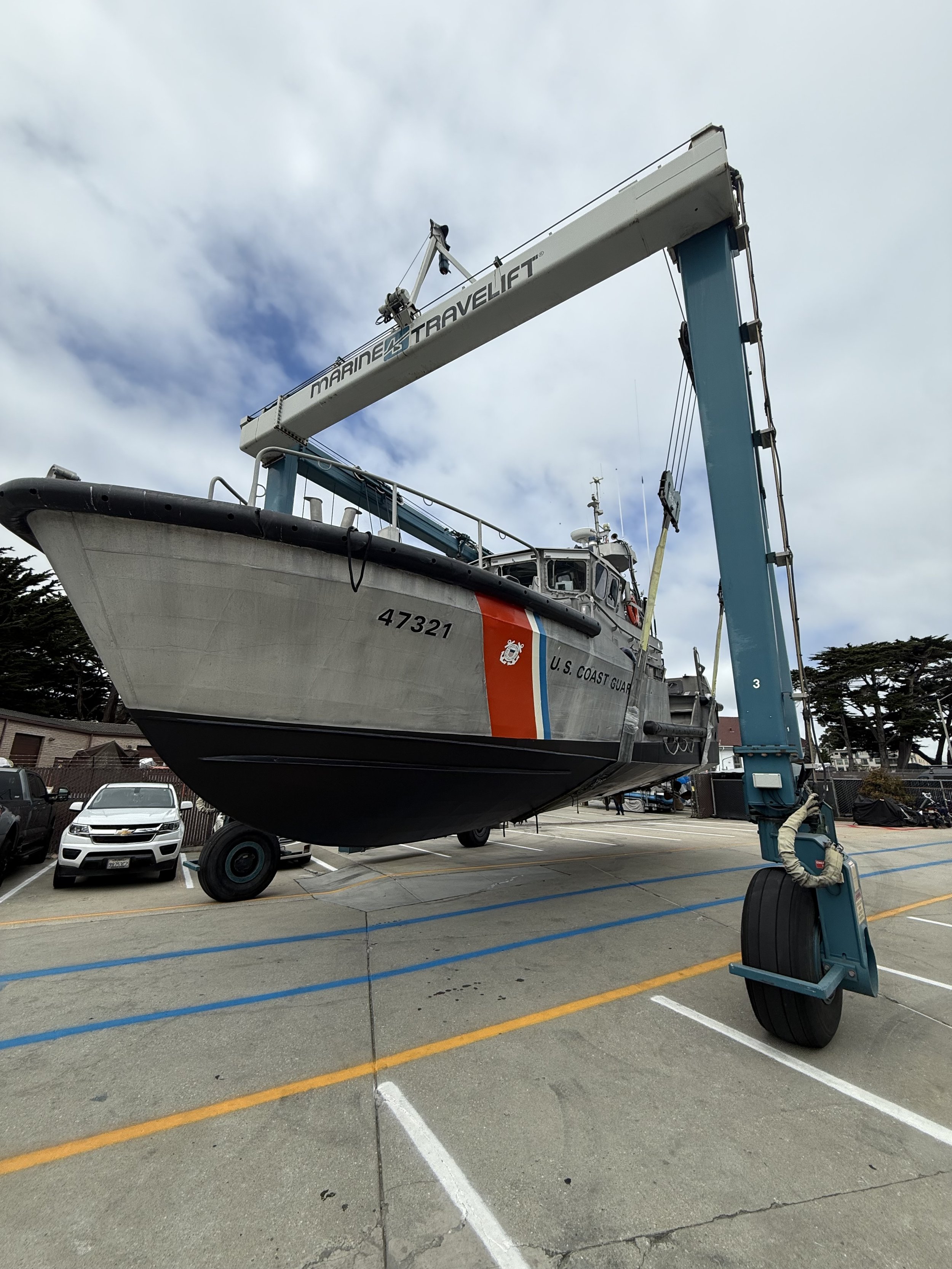 Coast Guard boat on stands